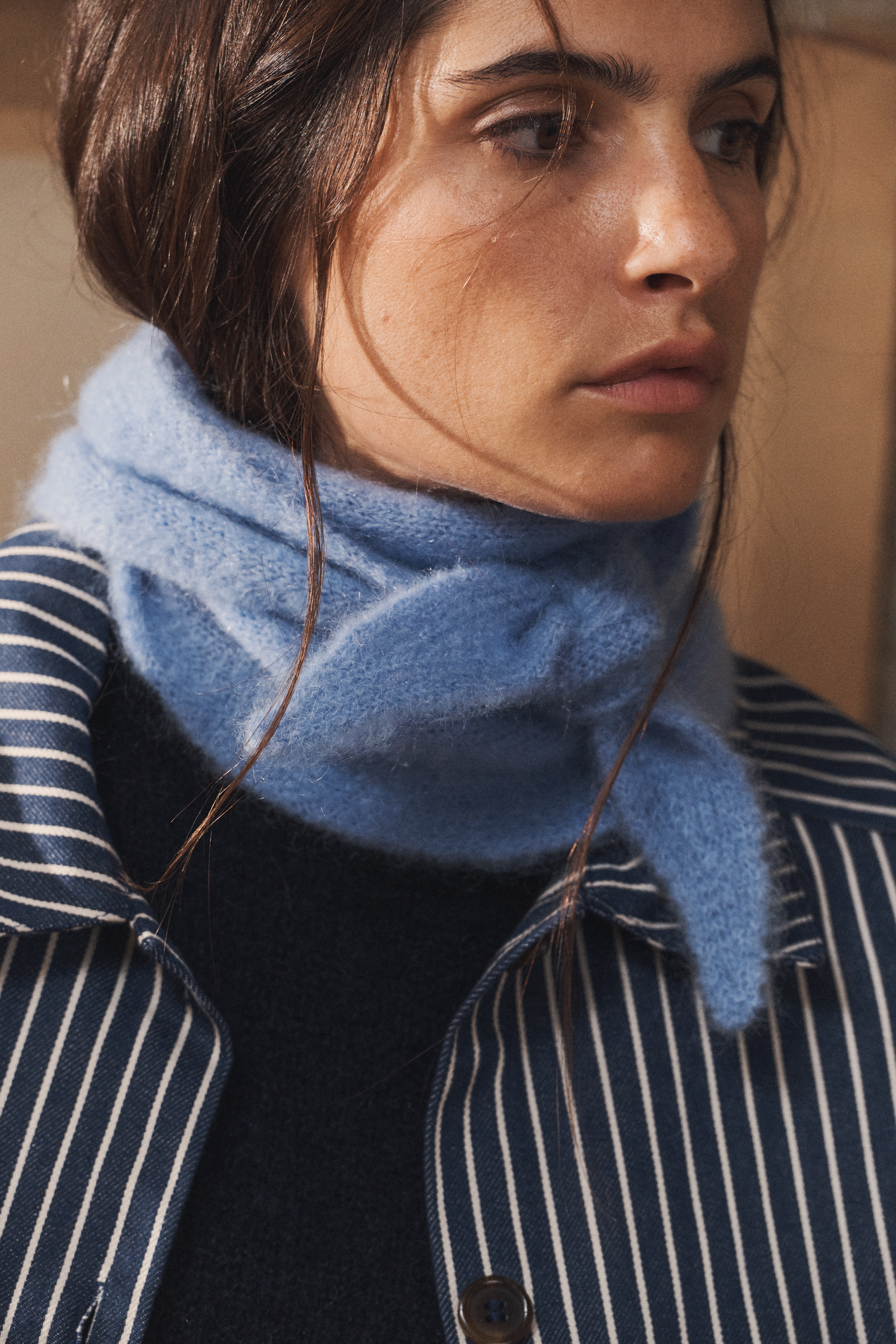 Bandana Léo Bleu brume & Veste L'encre sur la peau bleu rayé