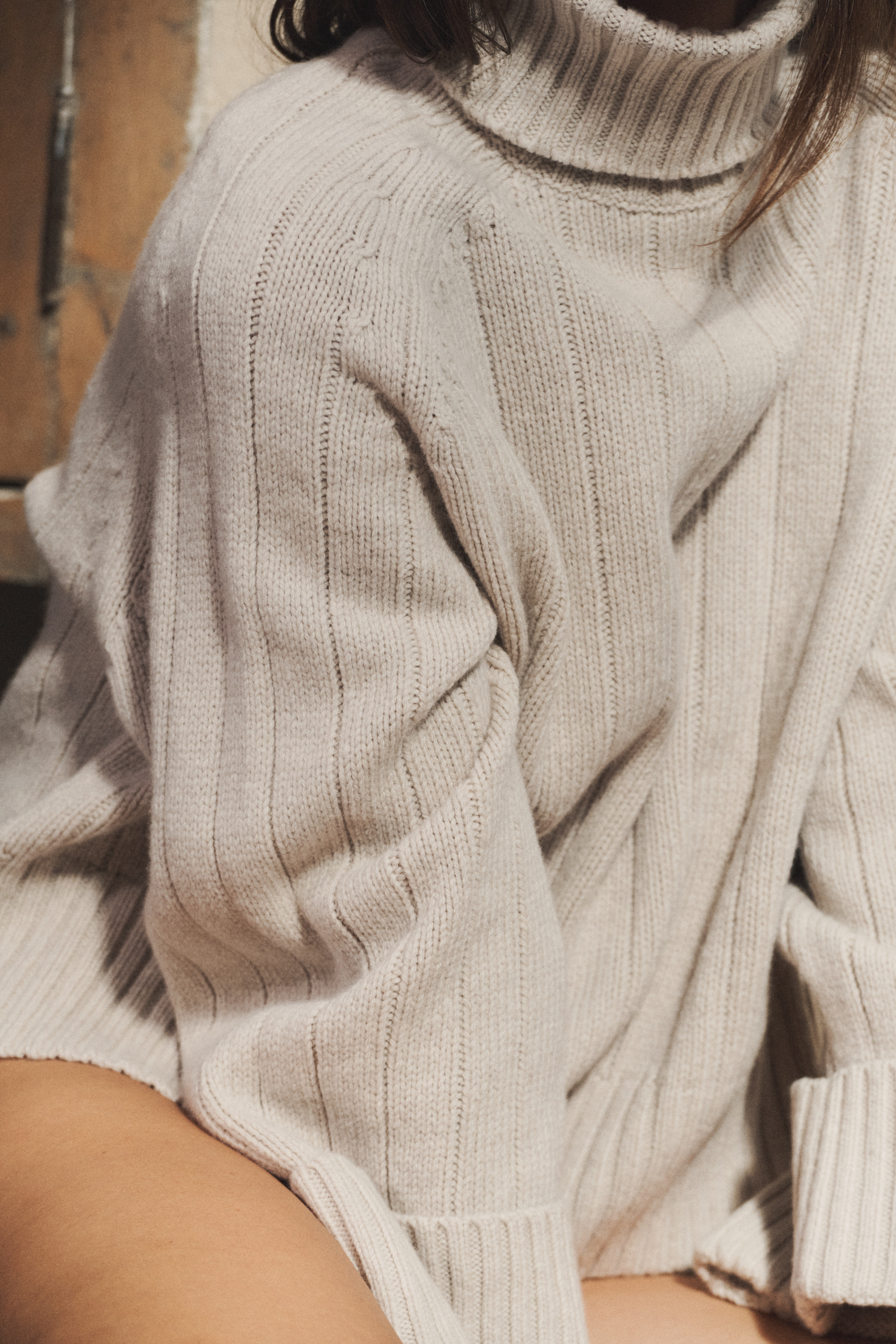 Pull col roulé À la faveur de l'hiver Beige chiné clair 