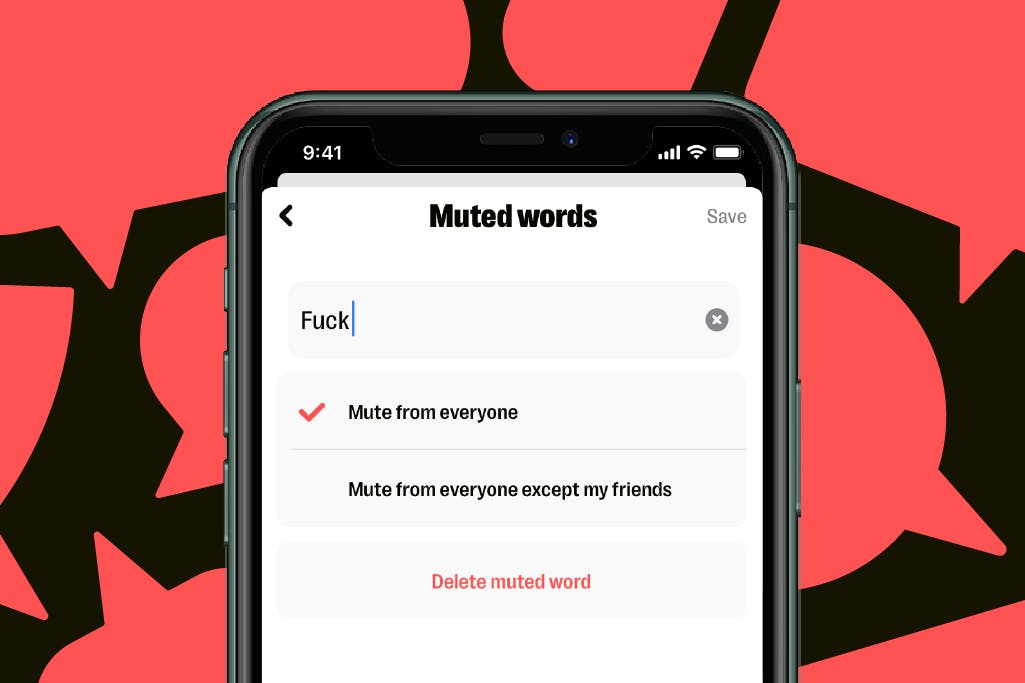 Ecran de téléphone montrant la fonctionnalité Muted Word