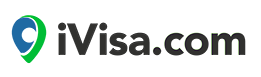 A blue and green map location marker icon is to the left of black text that says iVisa.com