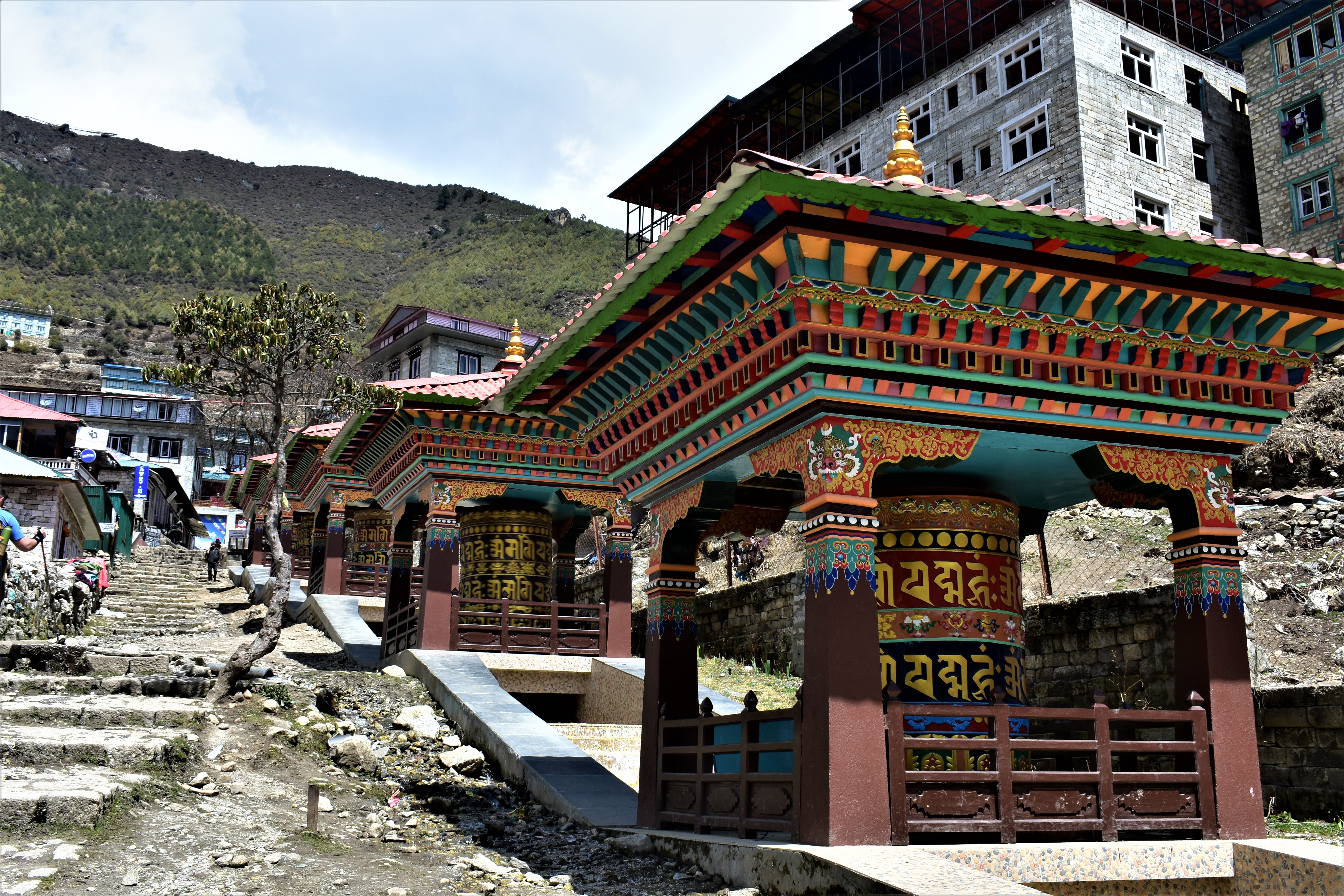 One of the colorful small villages along the Amadablam Base Camp trek in Nepal.