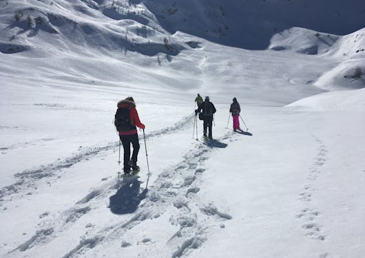 snowshoeing to col Pouracchiere in Ancelle in the Alps