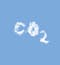 White puffy clouds form a C, an O, and a subscript 2 to represent carbon dioxide; they're set against a blue sky. The text is centered in the frame.