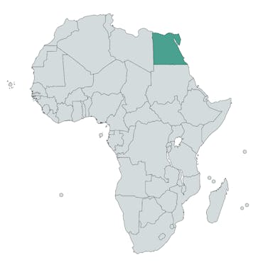 The country of Egypt is highlighted in teal on a world map of Africa.