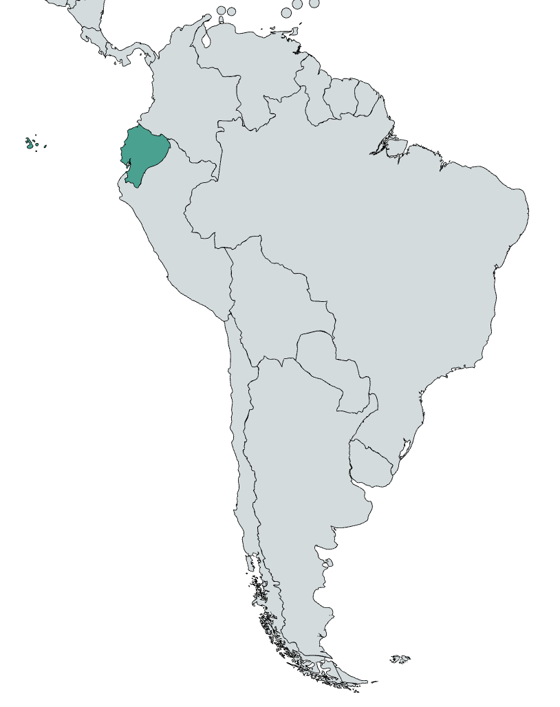 The country of Ecuador is highlighted in teal on a world map of the Americas.