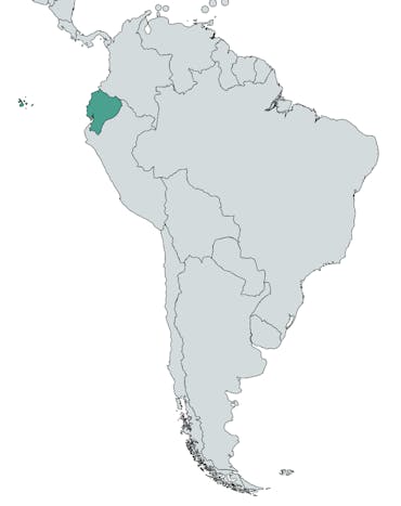The country of Ecuador is highlighted in teal on a world map of the Americas.