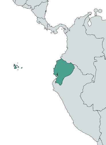 The Galapagos Islands, part of Ecuador, are highlighted in teal on a world map of the Americas.