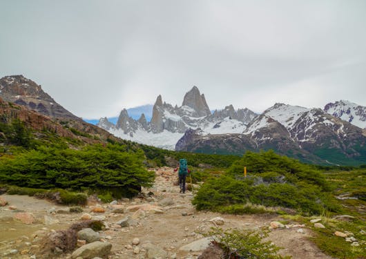 One adventure tourist doing the hike to Laguna de los Tres, in El Chaltén