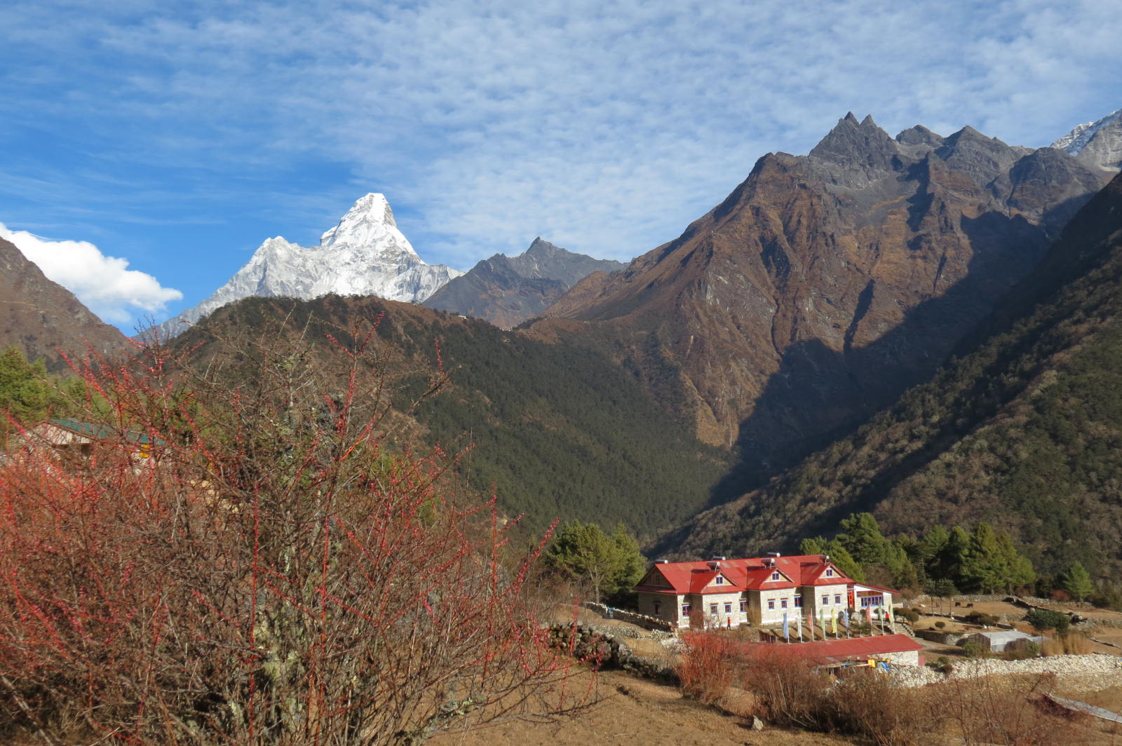 The town of Tashinga is nestled in the Himalayas along the Amadablam Base Camp trail.