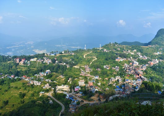 An overhead view of Bandipur, which travelers see as they walk down the hill.