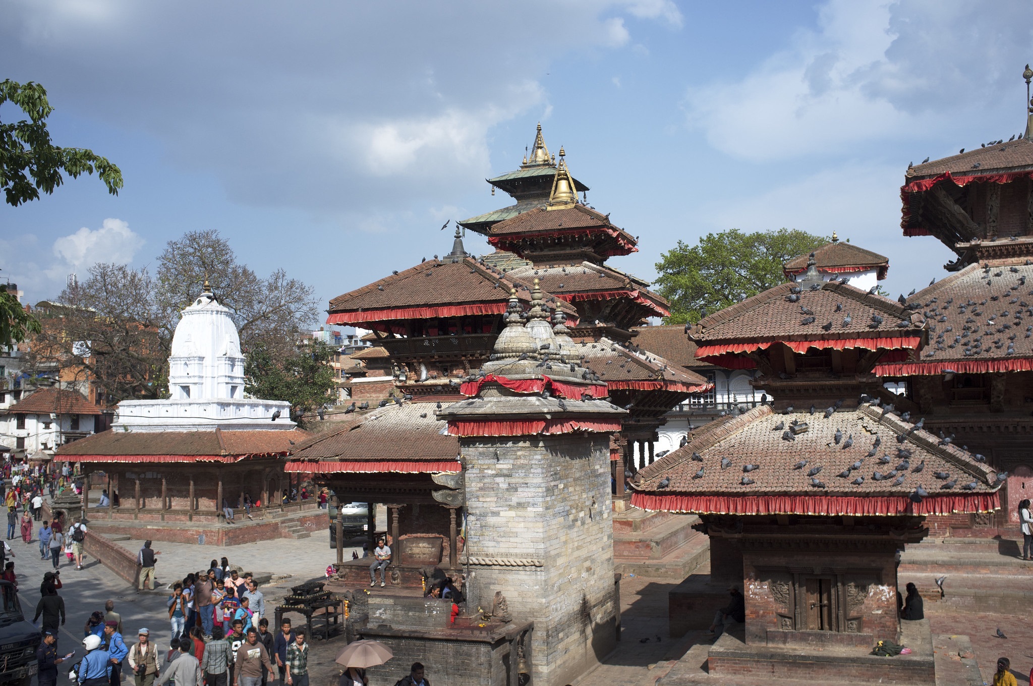 Durbar Square buildings are shown in Kathmandu, Nepal.