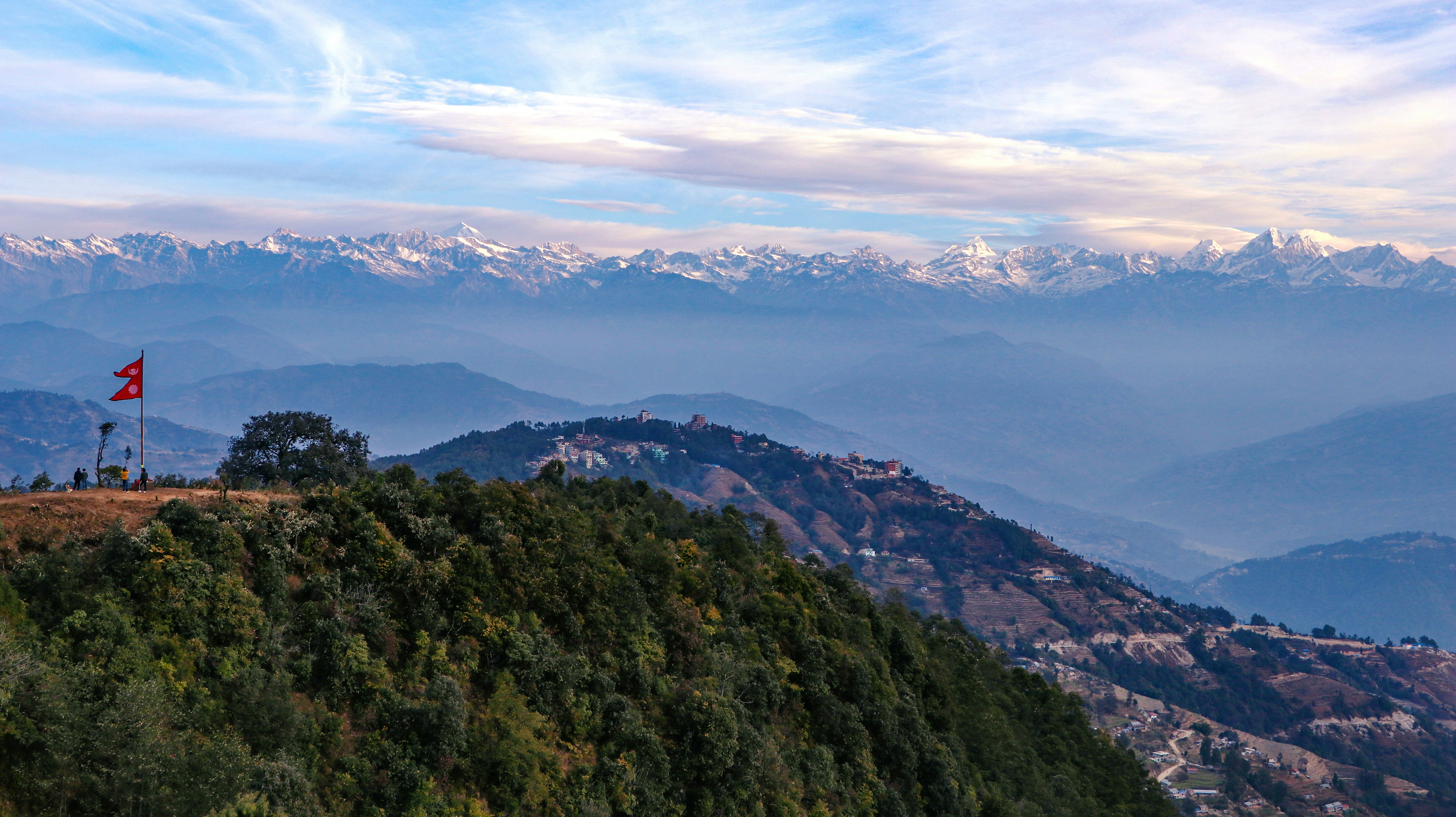 The view of the Himalayas from the peak of the Nagarkot hike.