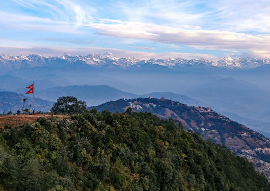 The view of the Himalayas from the peak of the Nagarkot hike.