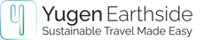 A blue and green letter 'Y' is in a rounded square with black text to the right that says "Yugen Earthside" on a top row and "Sustainable Travel Made Easy" directly below.