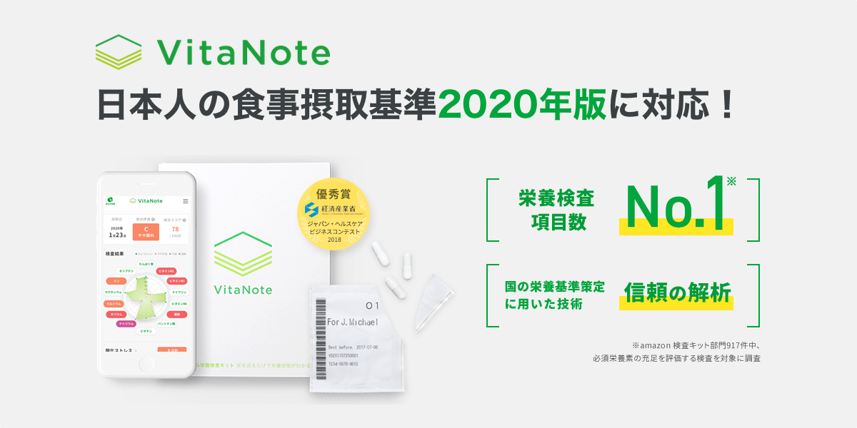 パーソナル栄養検査「VitaNote」の目標量が厚生労働省が定める「日本人 