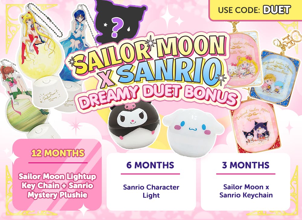 Sign up to YumeTwins with the code DUET for FREE Japan-exclusive Sailor Moon x Sanrio goodies!
