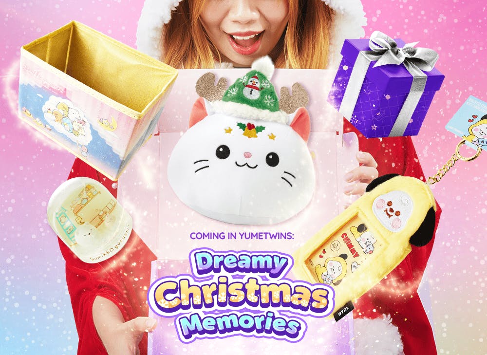 YumeTwins December Box is Dreamy Christmas Memories and features Sumikko Gurashi, BT21, Magical Nyan Nyan, and more.