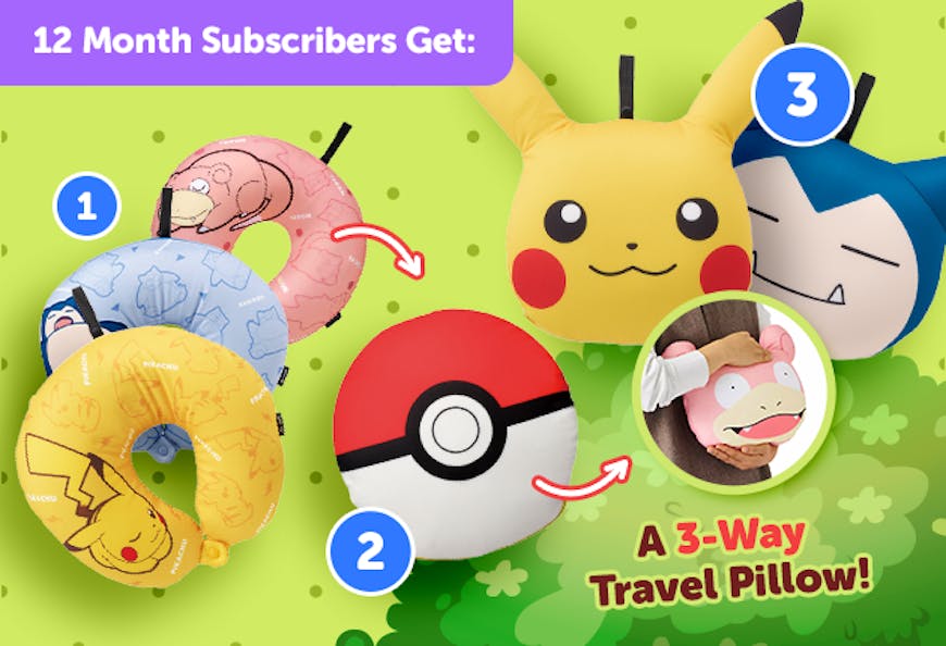 YumeTwins May 2024 PocketPals Home Paradise subscribe for 12 months for a FREE Pokemon 3-Way Pillow with the code PARADISE
