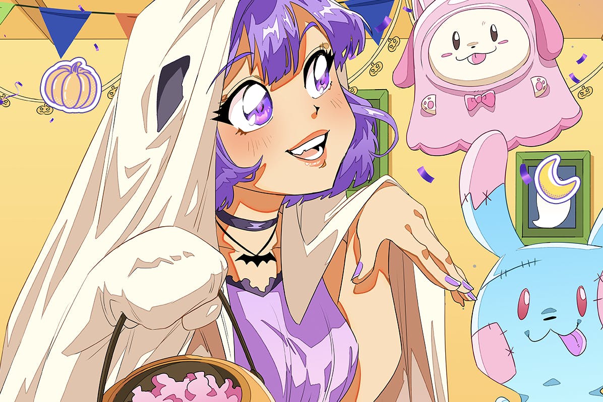 YumeTwins girl wearing a ghost costume at a kawaii party