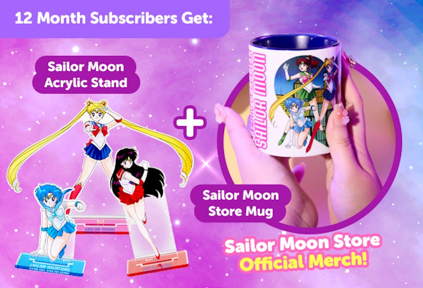 Subscribe to our 12-month plan for Japan-exclusive Sailor Moon Store goodies for a FREE Sailor Moon Store Acrylic Stand + Mug
