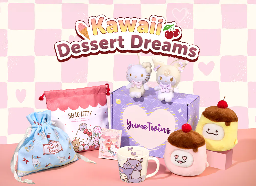 YumeTwins May box is Kawaii Dessert Dreams Essentials, which features exclusive Sanrio goodies.