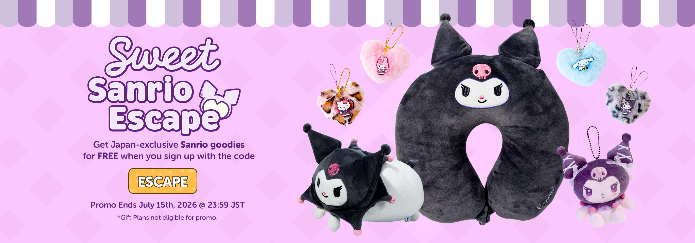 Sign up to YumeTwins with code ESCAPE for FREE Japan-exclusive Sanrio travel goodies!