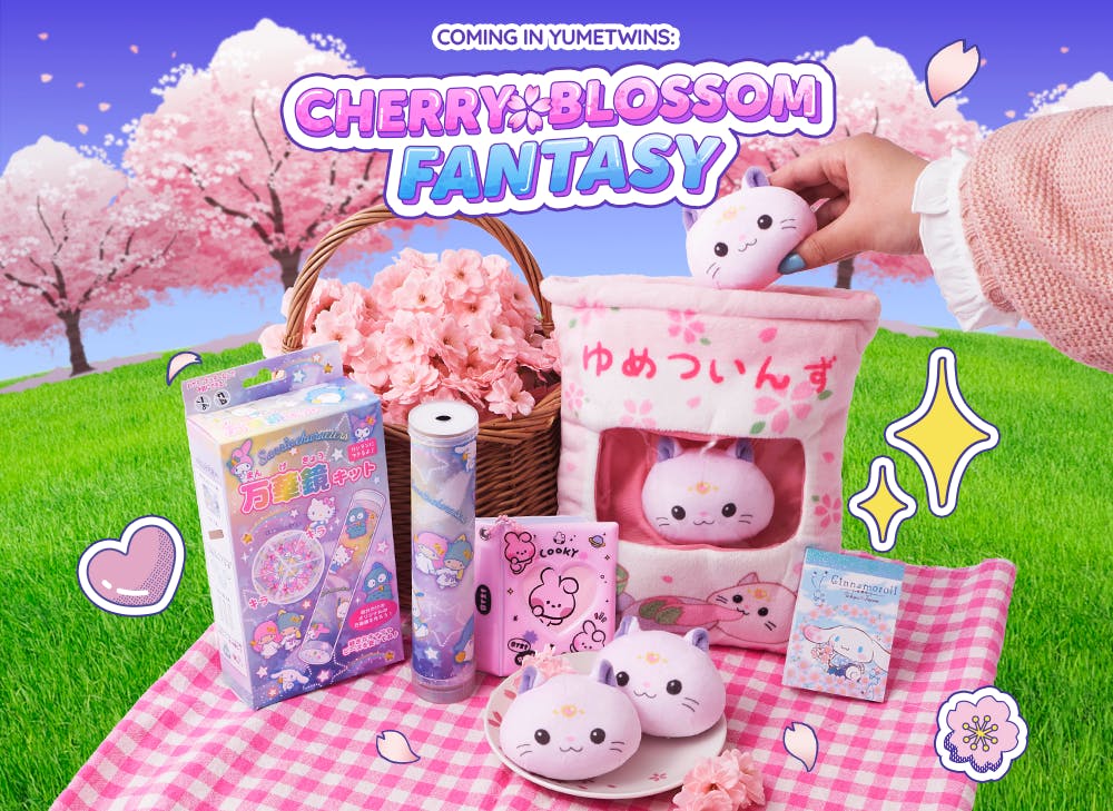 YumeTwins April Box is Cherry Blossom Fantasy and features Sanrio, Sumikko Gurashi, BT21, and more.