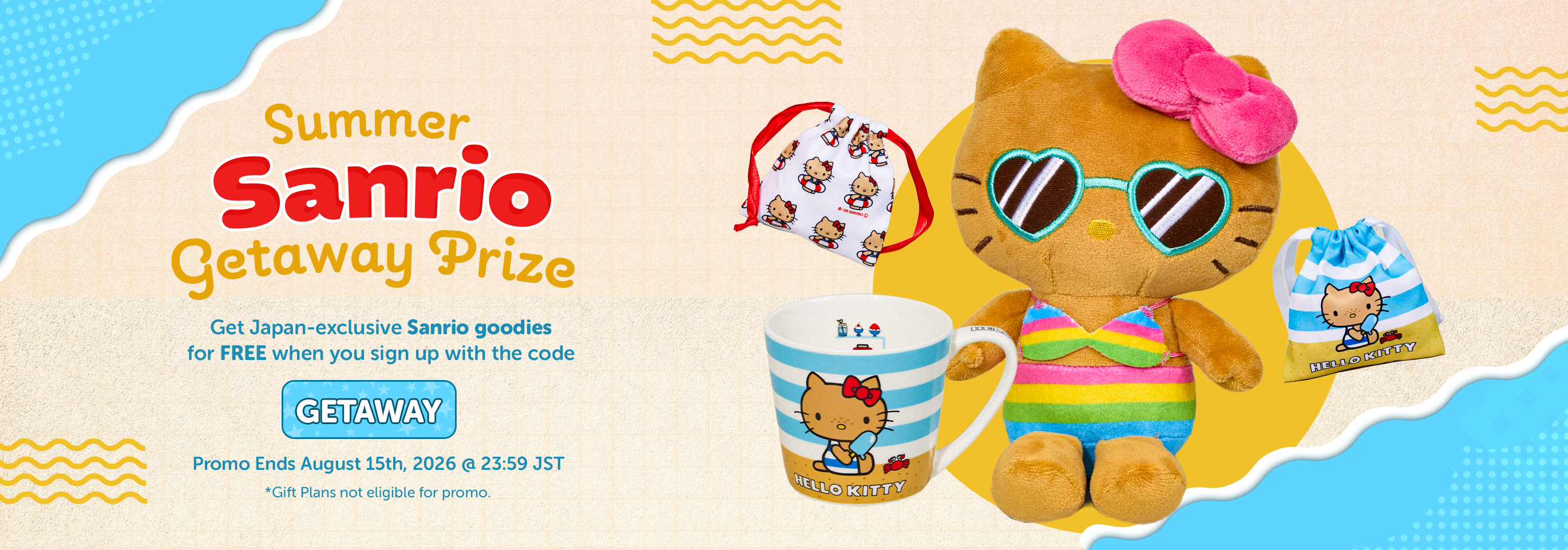 Sign up to YumeTwins with code GETAWAY for FREE Japan-exclusive Sanrio summer goodies!