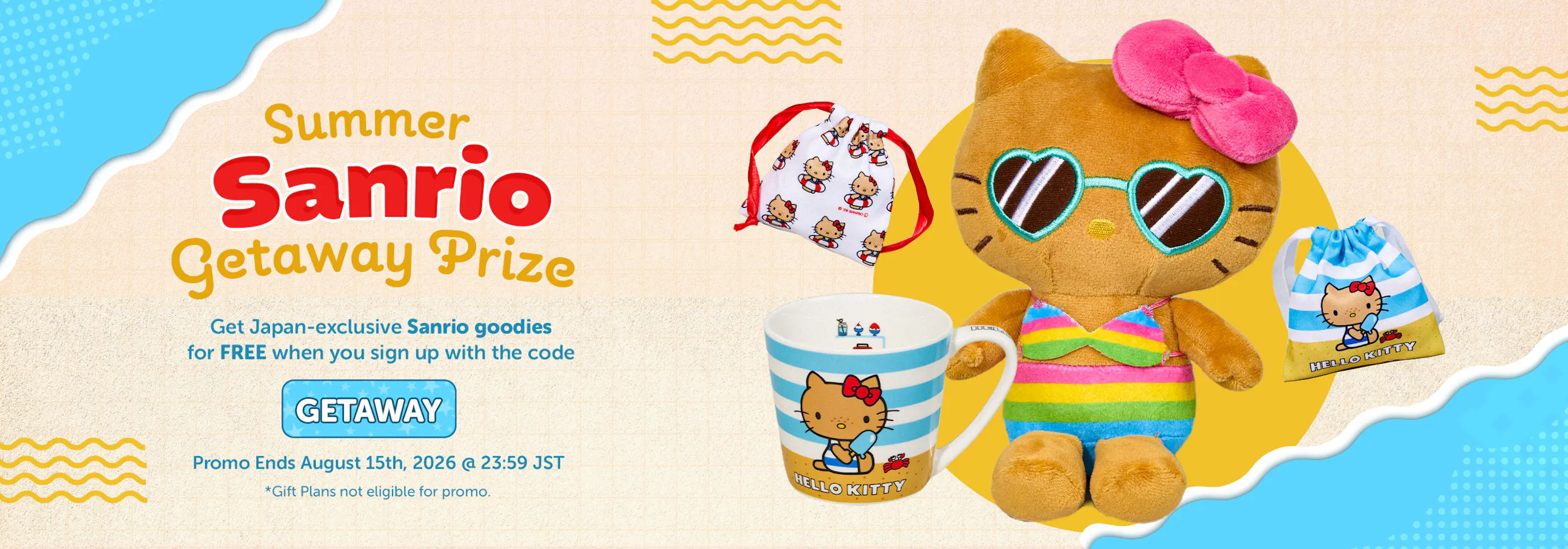 Sign up to YumeTwins with code GETAWAY for FREE Japan-exclusive Sanrio summer goodies!