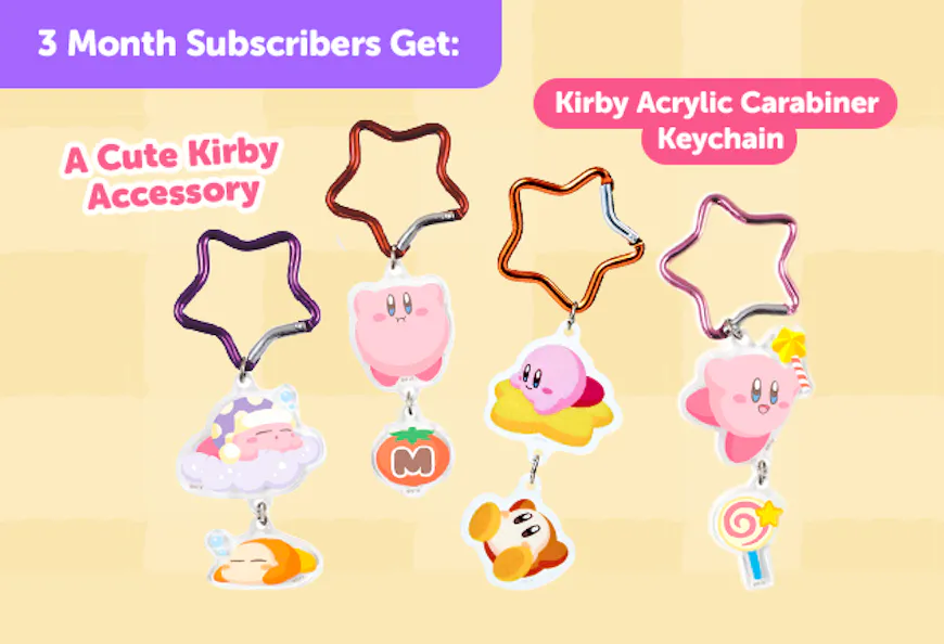 Subscribe to our 3-month Plan for Japan-exclusive Kirby goodies for FREE! Kirby Acrylic Carabiner Keychain