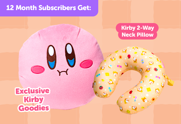 Subscribe to our 12-month plan for Japan-exclusive Kirby goodies for FREE! Kirby 2-Way Neck Pillow