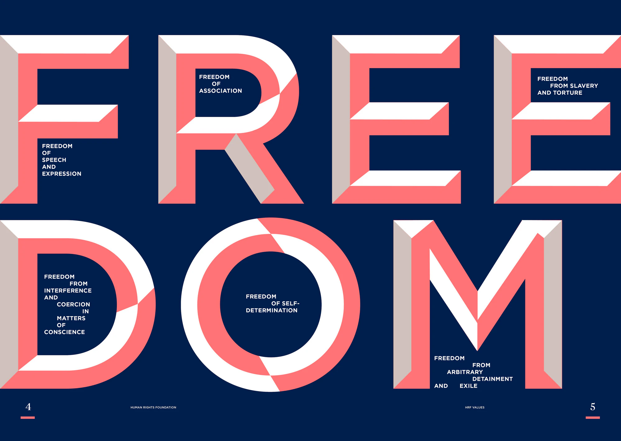 Image shows a graphic that consists of the word FREEDOM oversized on a navy blue background. It is surrounded by small text in white.