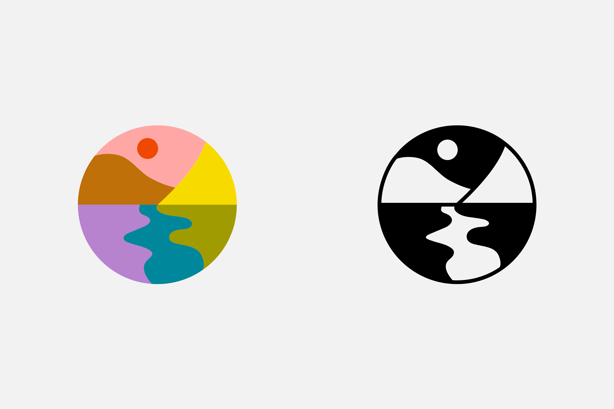 Animation shows a round logo graphic of a landscape that splits in half, showing a top and a bottom.