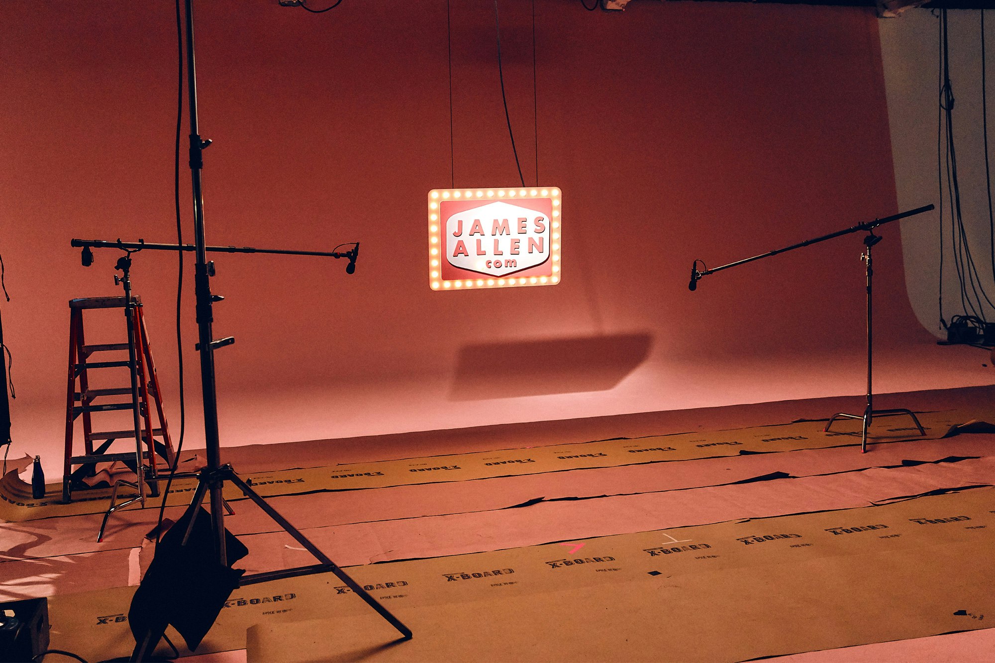 A photo showing the set of a James Allen video shoot.