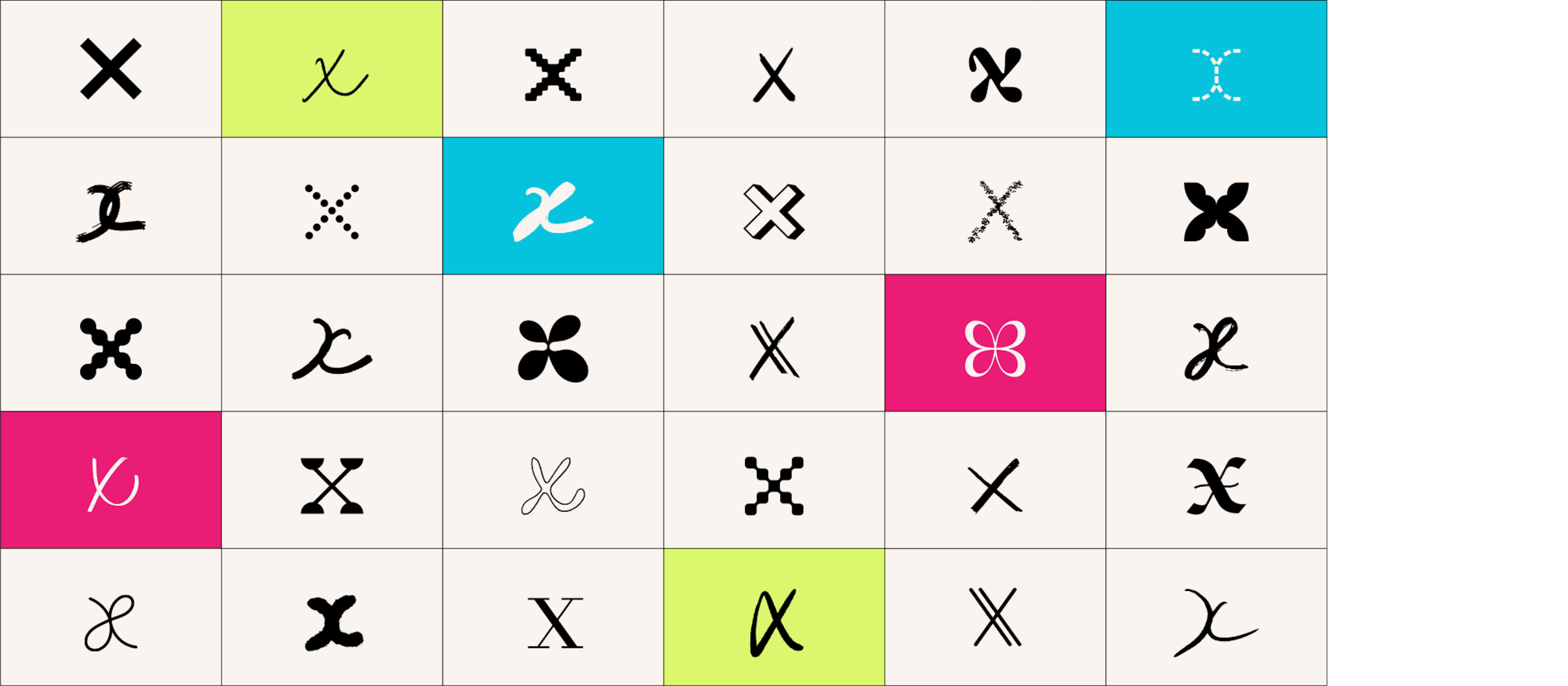 Moxie scrubs Xs in a grid of 6x5.