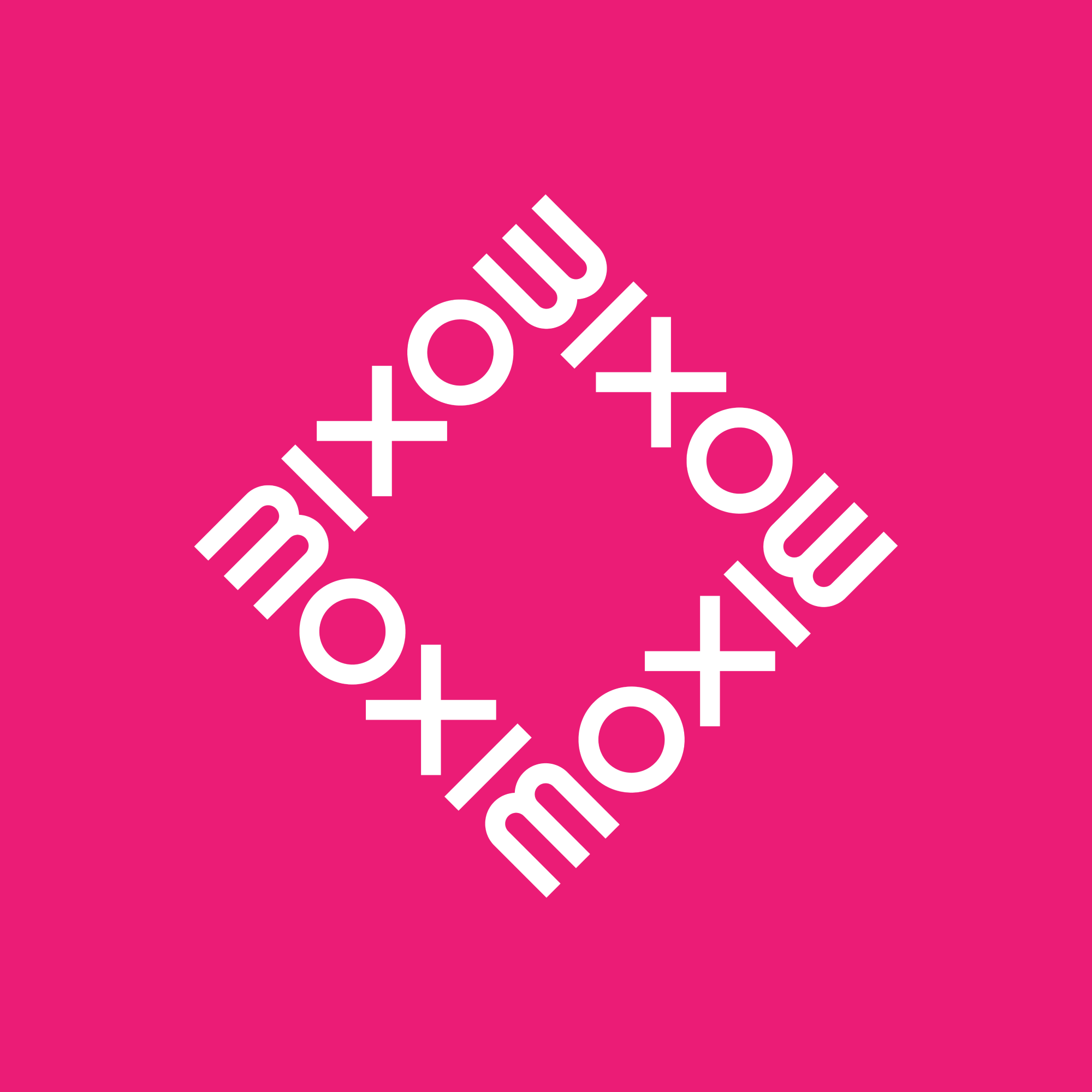 Moxie Wordmark in a square in white on a bright pink background.