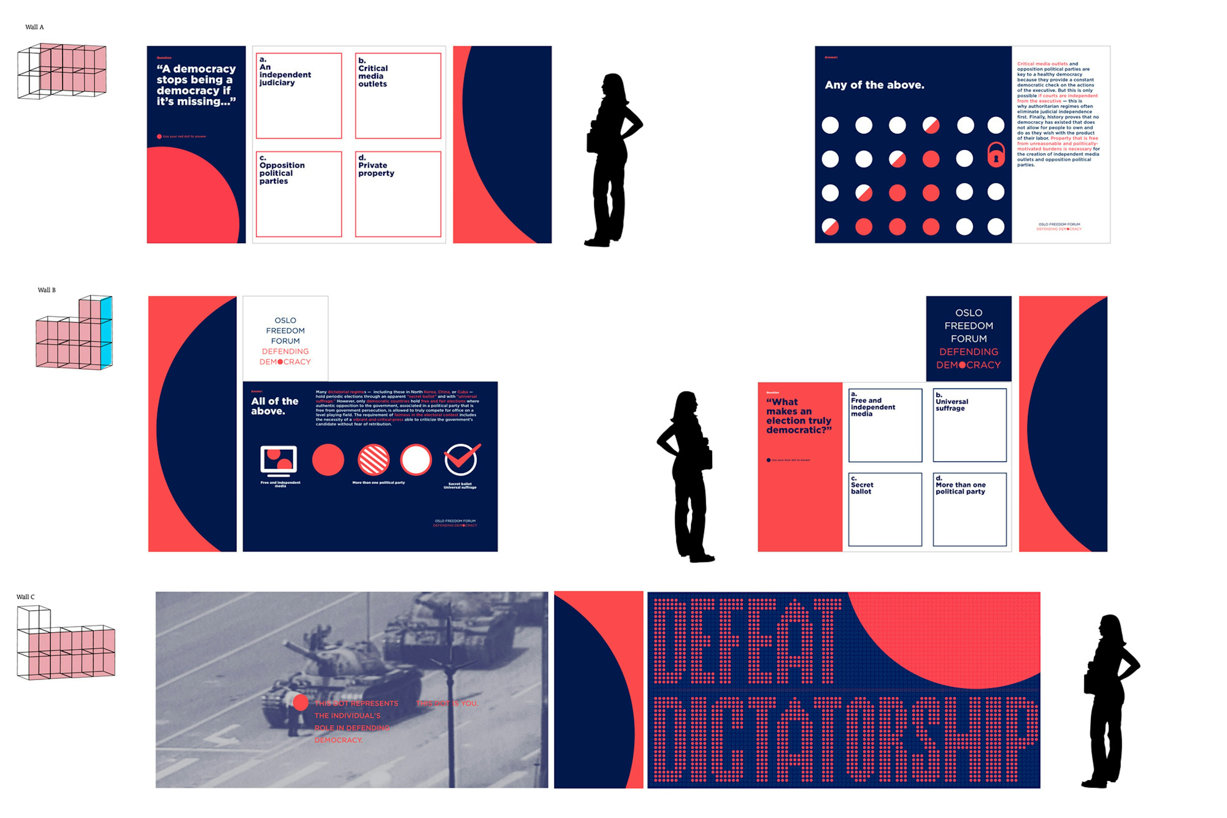 Image shows schematics for 3D installations including graphics pictured elsewhere on this page. 