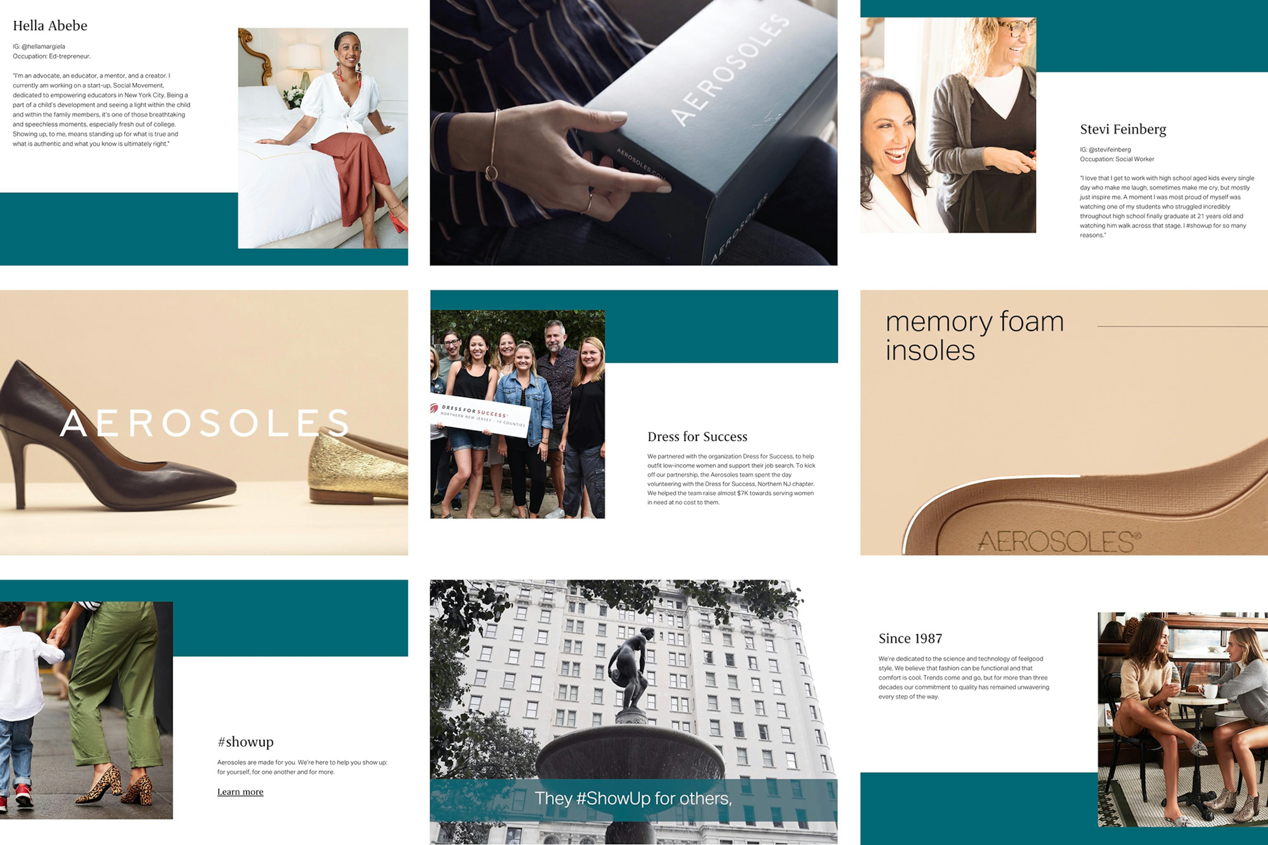 3 by 3 grid of images showing influencers, product, and lifestyle.