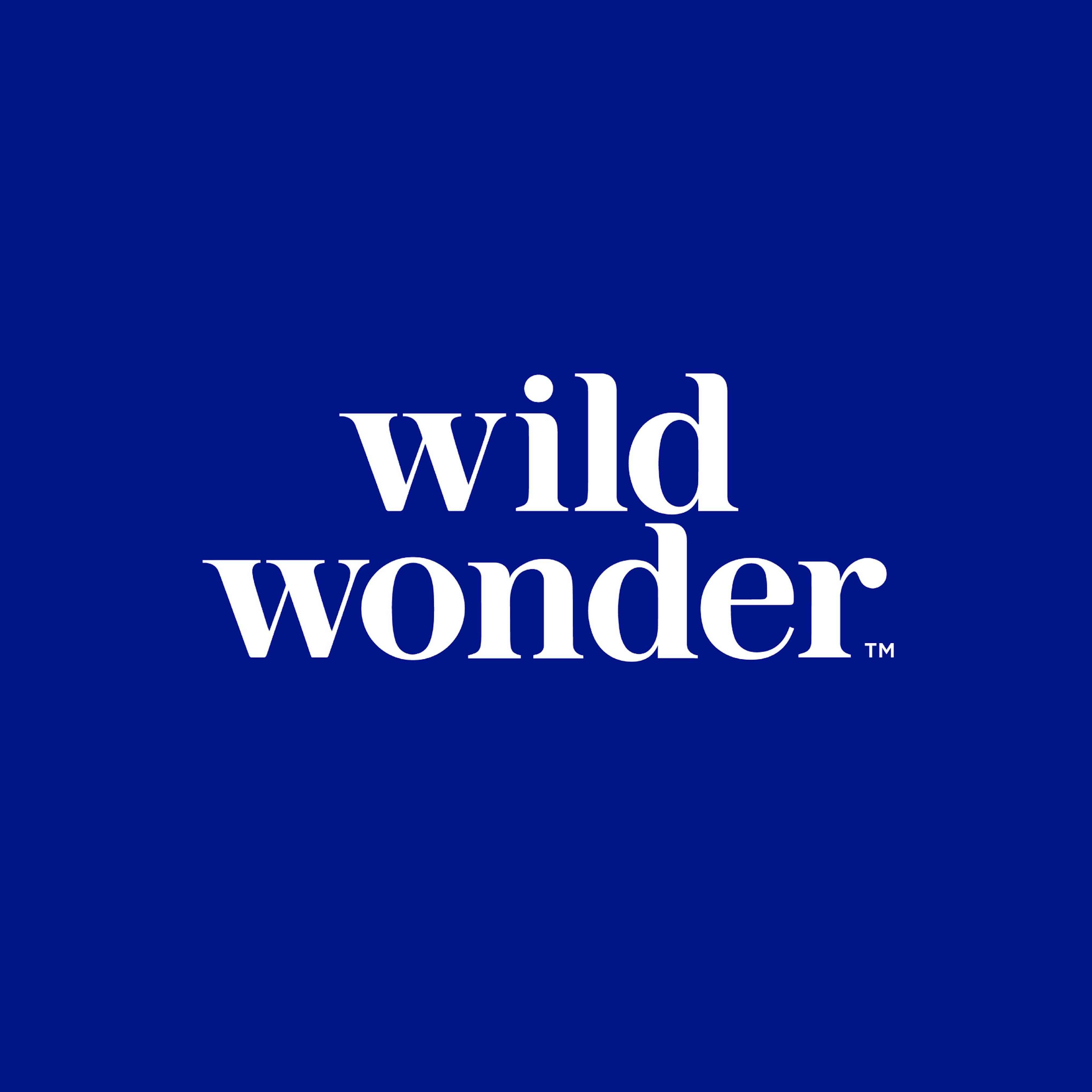 wild wonder logo in white on a sapphire blue background
