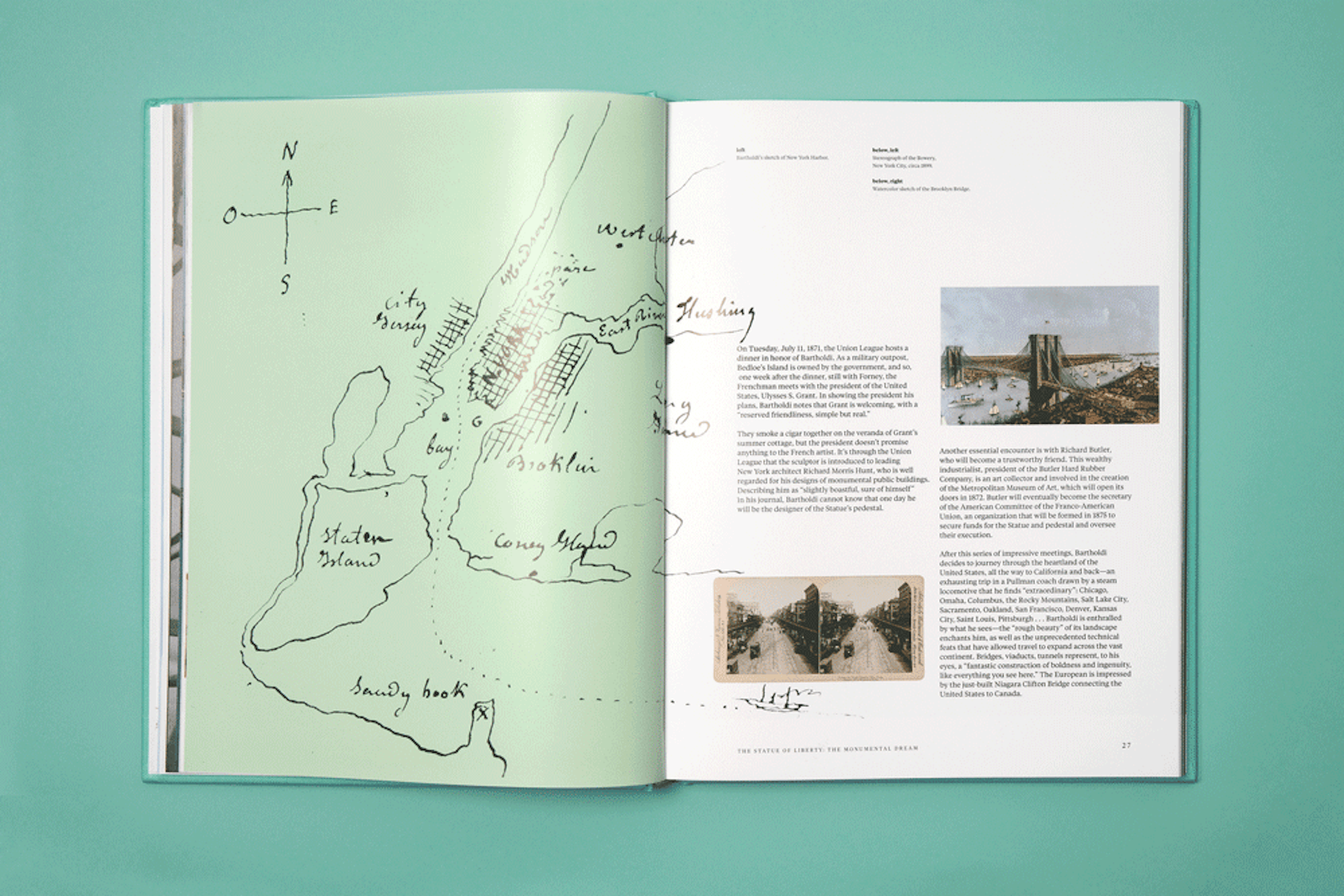 Animation showing multiple spreads inside the book that is resting on a green background.