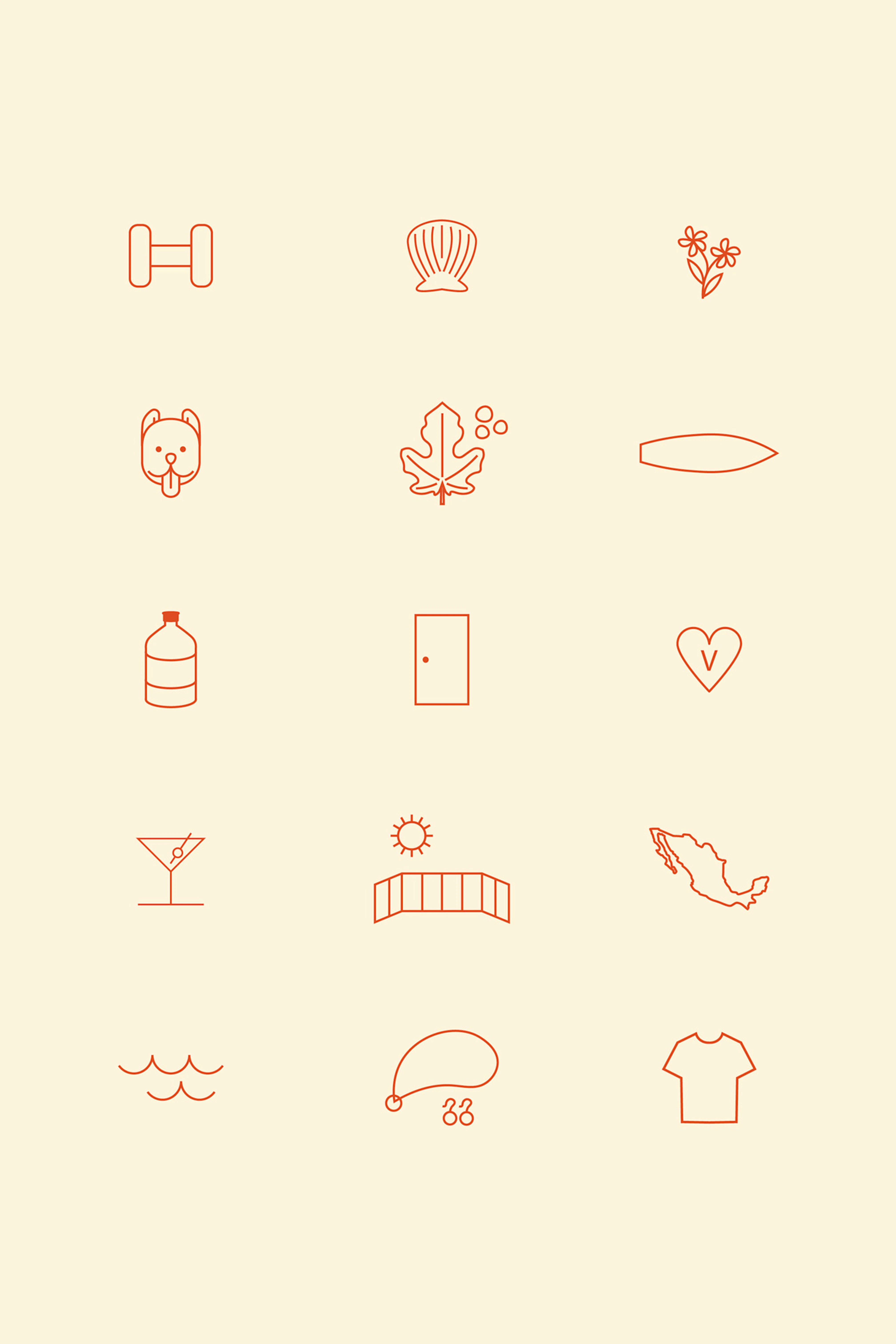The icons for the book shown in warm deep orange on a cream background.