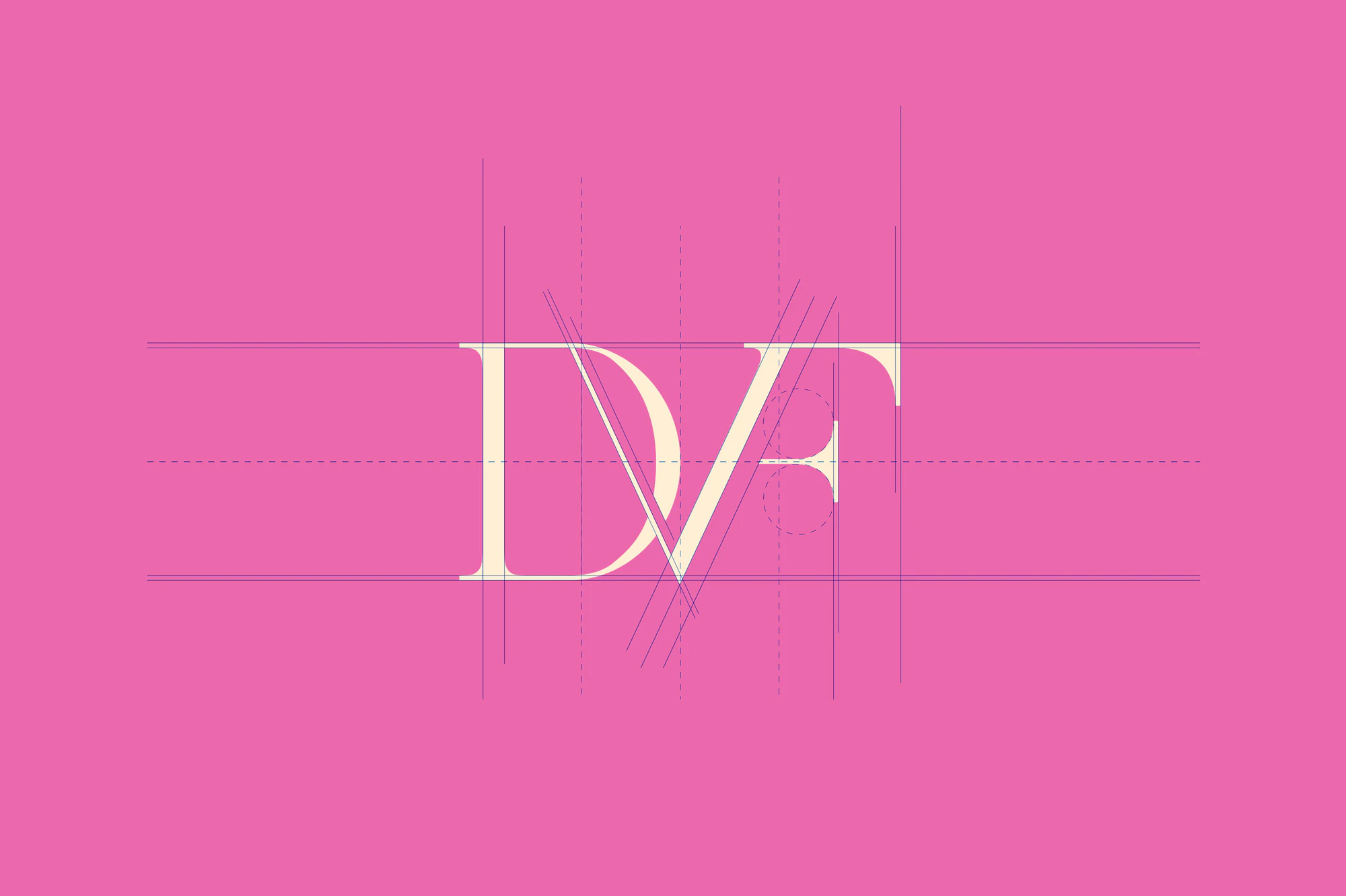Image showing the new DVF logo with all the spacing and alignment construction lines.