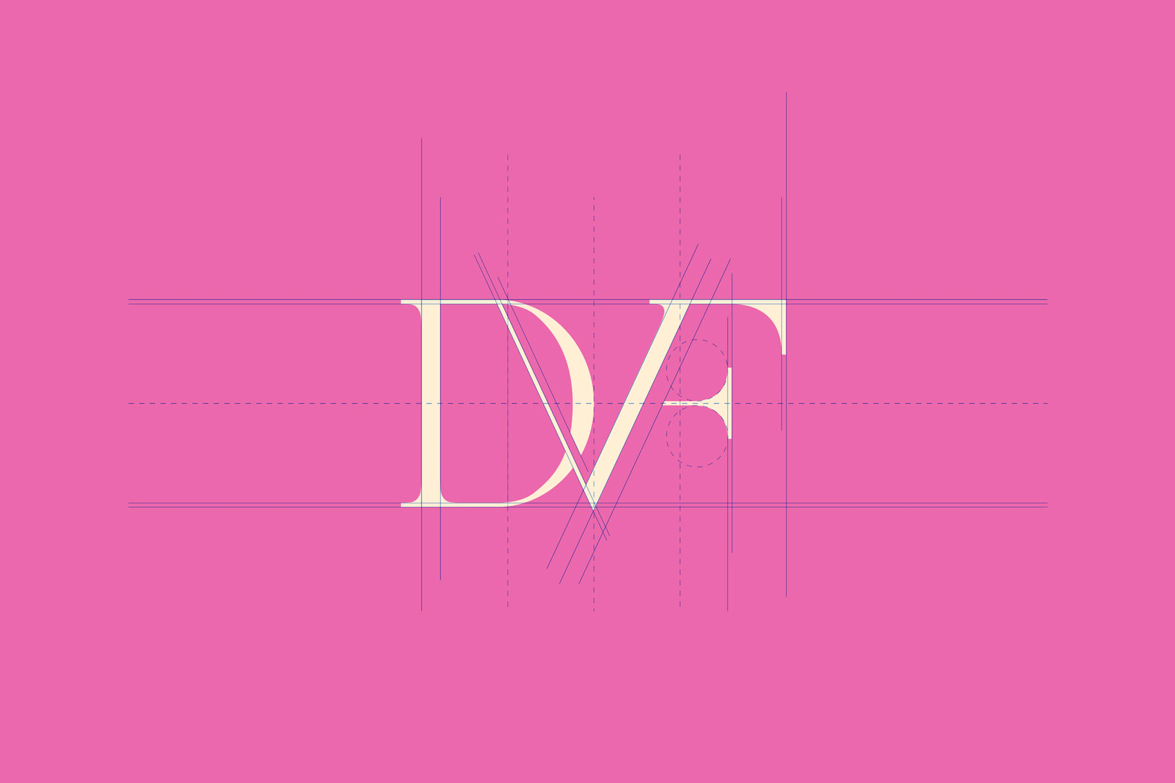 Image showing the new DVF logo with all the spacing and alignment construction lines.