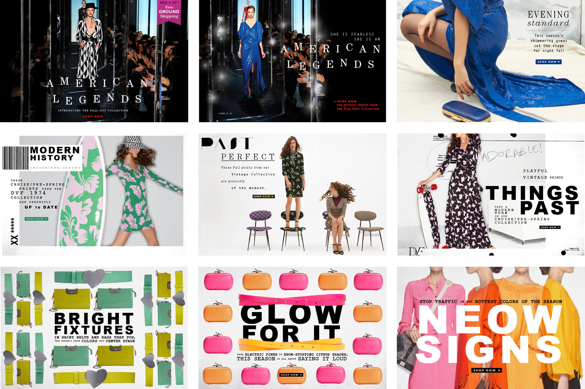 3 x 3 grid image showing content for the e-commerce platform.
