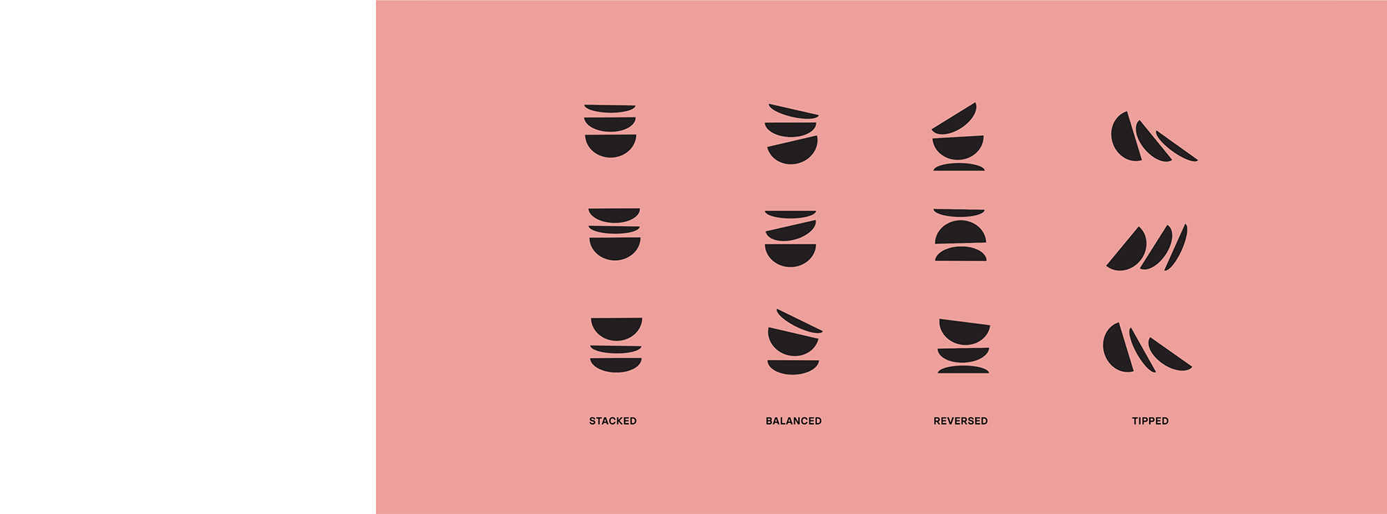 Divya's Bowl Icons in stacked, balanced, reversed, and tipped group. Each group has three variations.