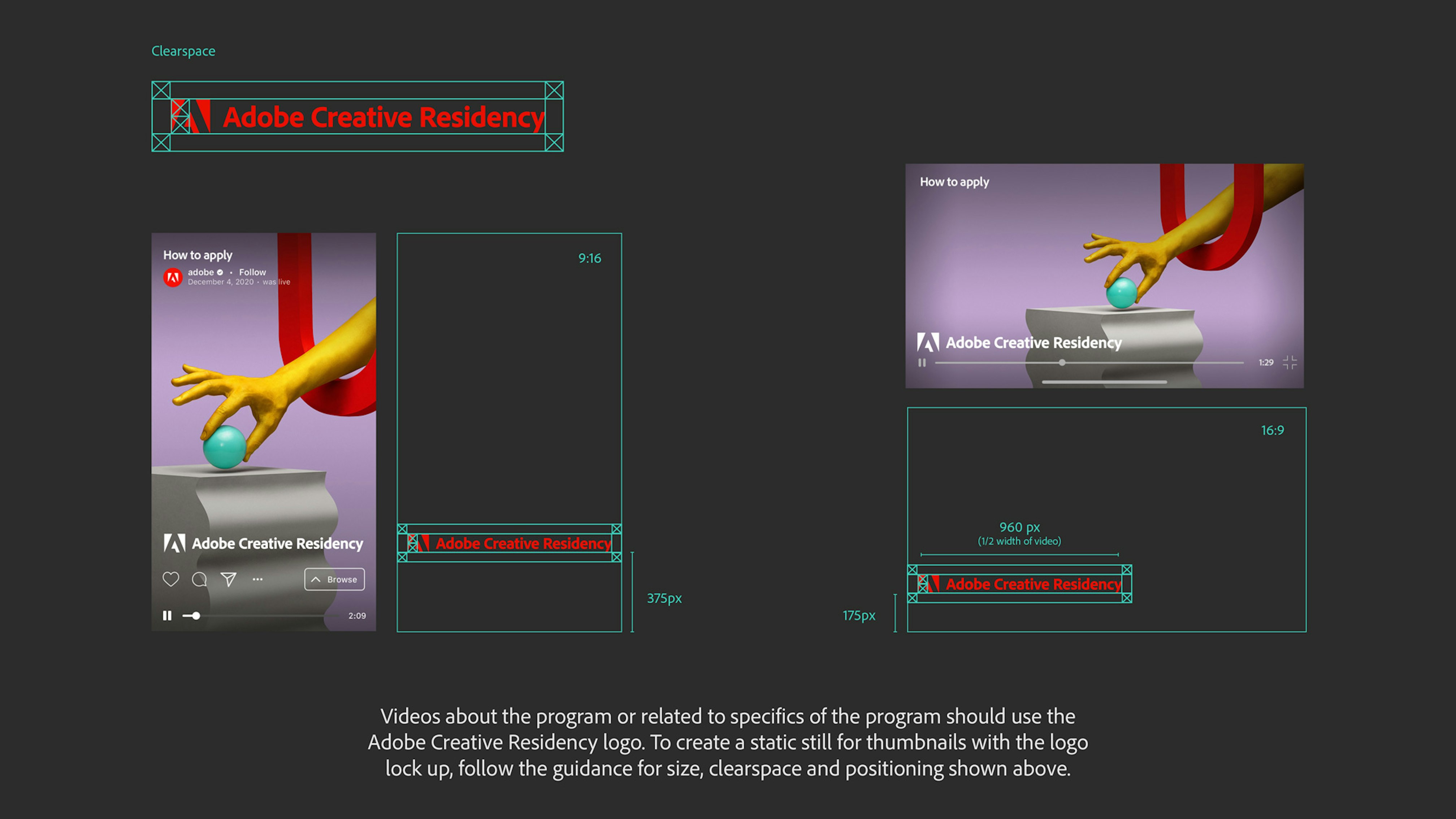 A graphic shows specs for leaving open space around the Creative Residency logo.