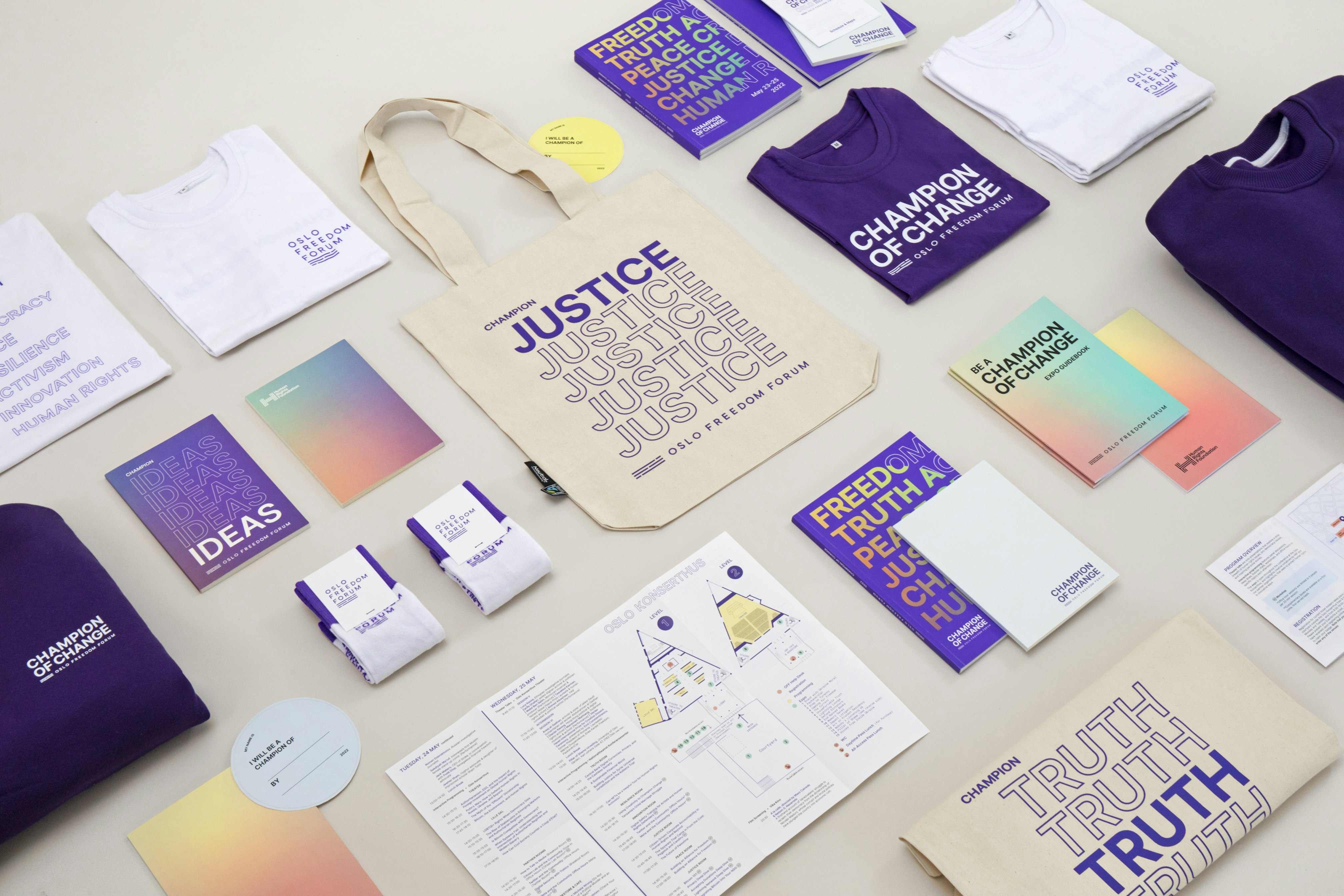 Wide range of the merchandise including t-shirts, tote bag, program book, expo guide book, sweater, notebooks, stickers, socks, map.