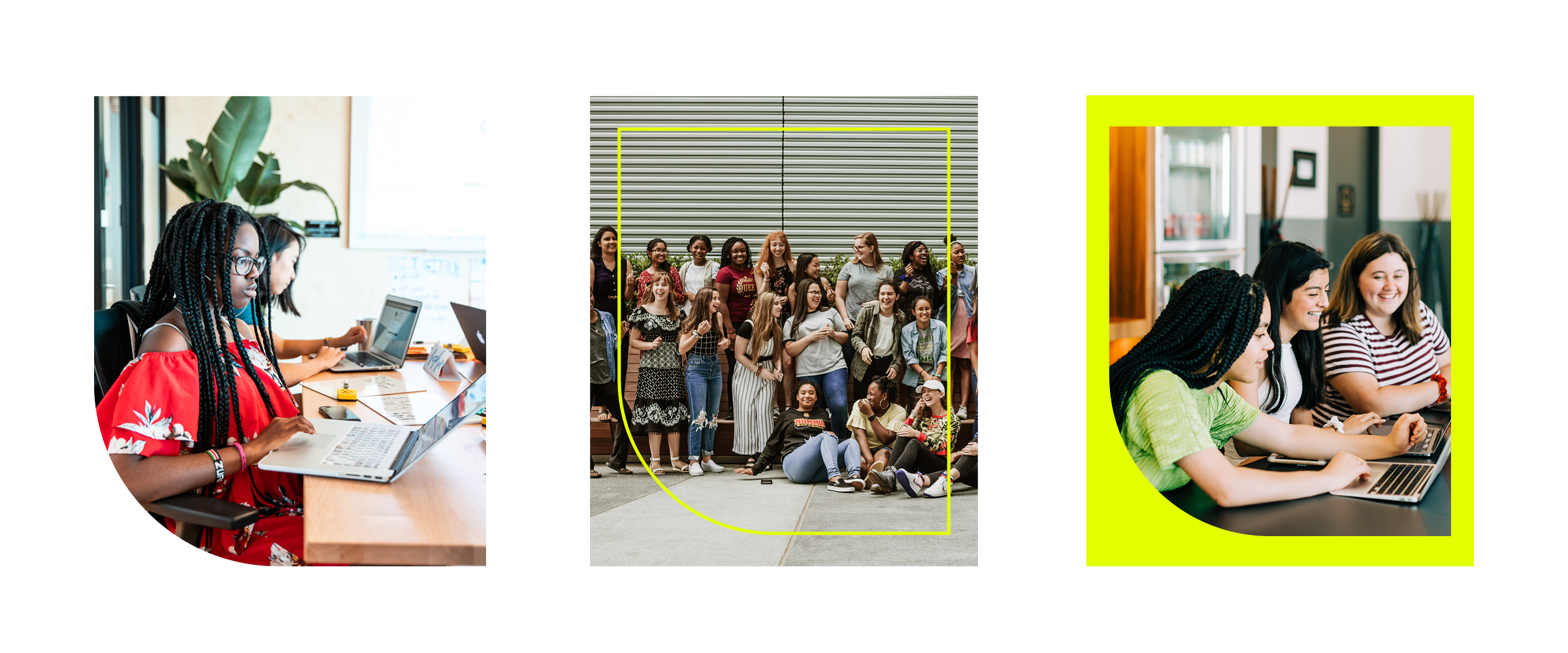 Image shows the "U" shape in three applications, a framed image, a colored line frame overtop an image, and a colored rectangle with a "U" framed image inside.