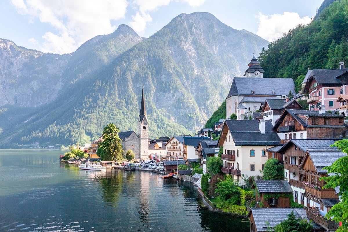 Picture of a village by a lake