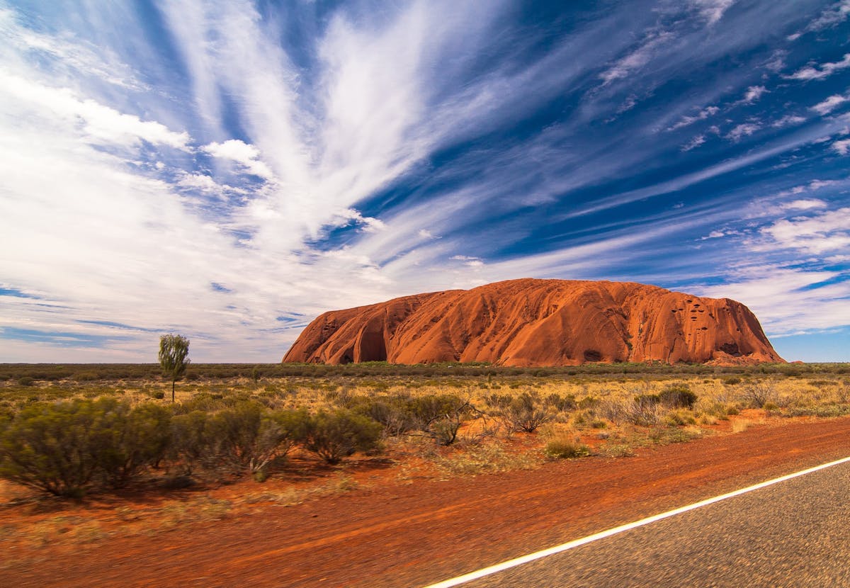 Uluru, the golden and sacred mountain of the Aborigines in Australia.